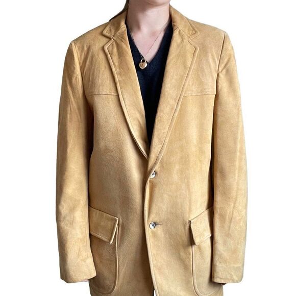 Vintage Mens 1960s Tan Brown Micro Suede Leather Blazer Western Sport Coat Sz L - Picture 9 of 10